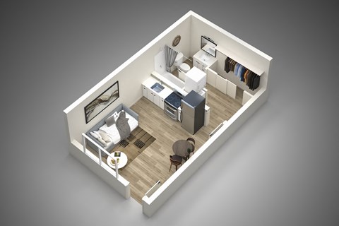 Floor plan for studio, 1 bath, 367 sqft